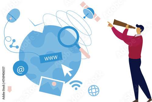 The man is looking website by spyglass