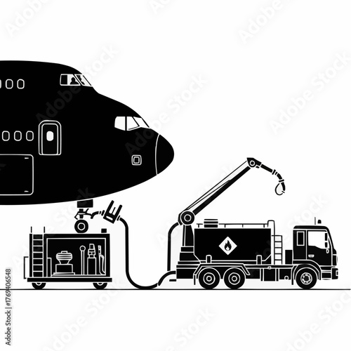 “Ground Crew Fueling Commercial Airplane”