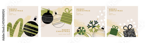 Merry Christmas greeting cards, banners and covers templates. Vector illustrations website, social media, business and marketing material.