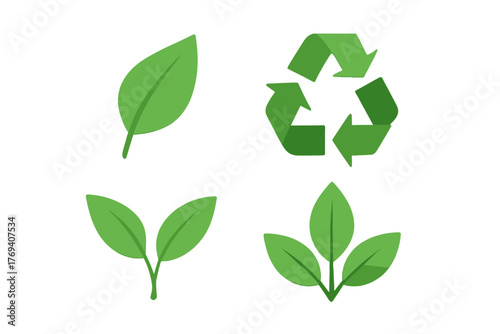 Green leaves and recycling symbol collection representing ecology and sustainable living