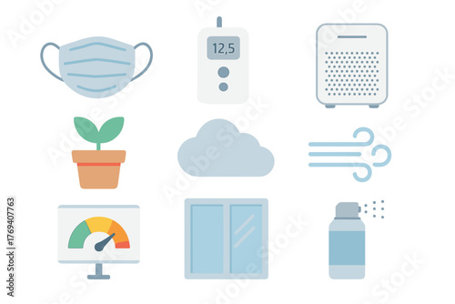 Environmental health and air pollution prevention measures with mask and purifier concepts