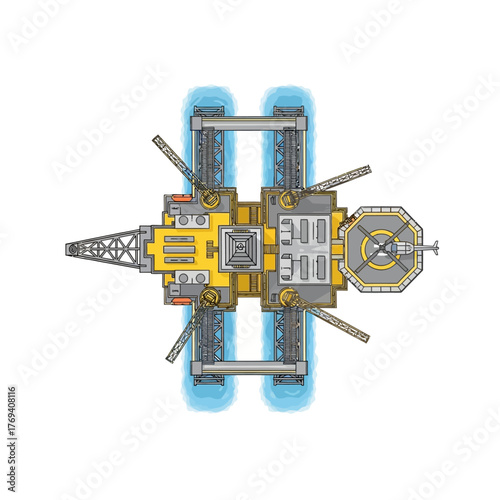 Offshore Oil Rig Drilling Platform Top View Vector