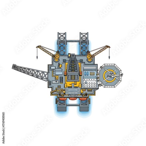 Offshore oil rig platform, top down view