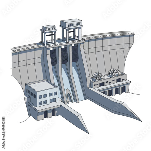 Hydroelectric Dam Power Station Turbine House Vector