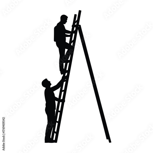 Career Climb and Teamwork Vector Silhouette on a Ladder