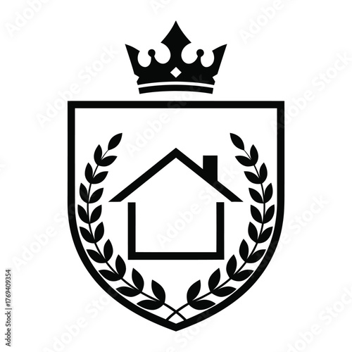 Royal Real Estate Crest Vector Icon with House and Crown