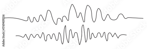 Sound line wave music audio icon one art voice continuous hand. Wave podcast line sound soundwave noise sketch drawn drawing doodle outline recording frequency vocal waveform microphone background