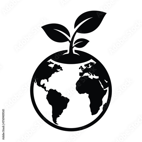 Global Eco Growth Concept Vector Icon | Sustainable Earth and Plant Logo Design