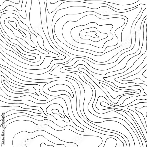 Abstract contour line background. Modern topographic pattern with organic curves and wavy lines. Minimal black and white vector texture perfect for posters, packaging, branding, and surface design.