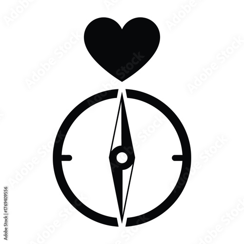 Heart Compass Minimal Vector Icon | Love Direction, Guiding Emotion, and True North Concept