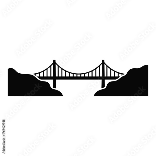 Suspension Bridge Minimal Silhouette Vector Icon | Connection, Infrastructure, and Gap Solution Symbol