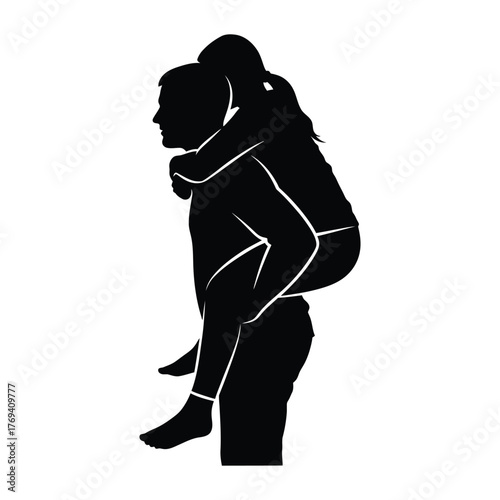 Man Giving Woman Piggyback Ride Silhouette Vector | Couple, Fun, Love, and Relationship Concept