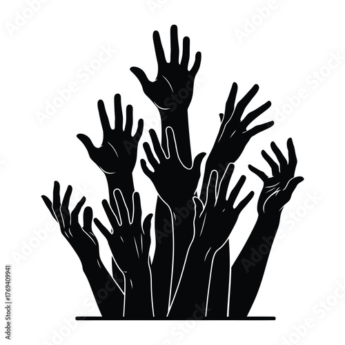 Group of Raised Hands Silhouette Vector | Community, Voting, Asking for Help Symbol