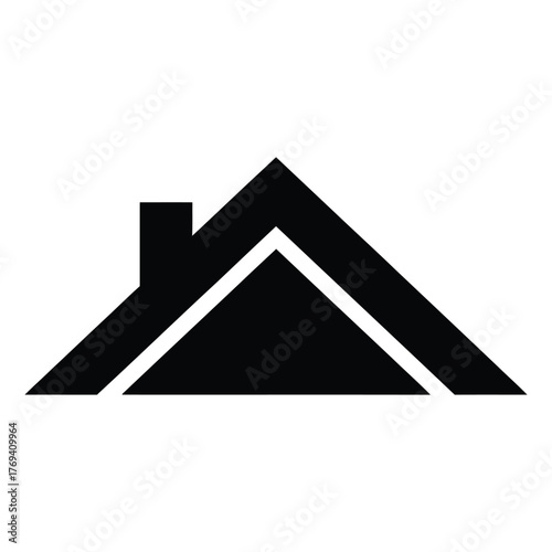 Minimalist Black Roof and Chimney Silhouette Icon Vector | Real Estate and Home Symbol