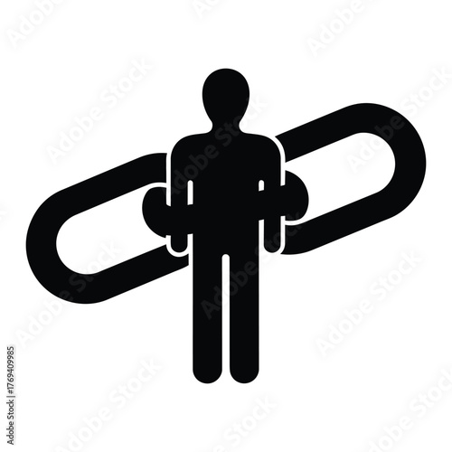 Human Figure Holding Chain Link Icon Vector | Connection, Teamwork, or SEO Backlink Symbol