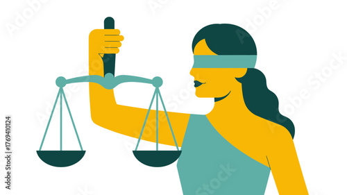 Stylized illustration of lady justice holding scales of justice with a blindfold symbolizing impartiality and fairness in legal matters