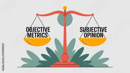 Balancing objective metrics against subjective opinion on a decorative scale with abstract foliage and a neutral background