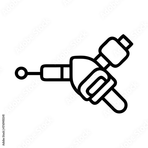 Black and white line art of a tattoo machine
