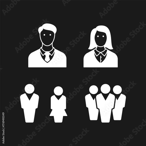Set glyph icons of business people