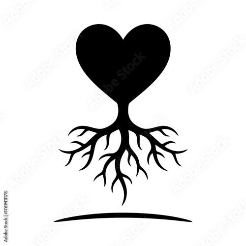 Vector art of heart with roots symbolizes growth and connection
