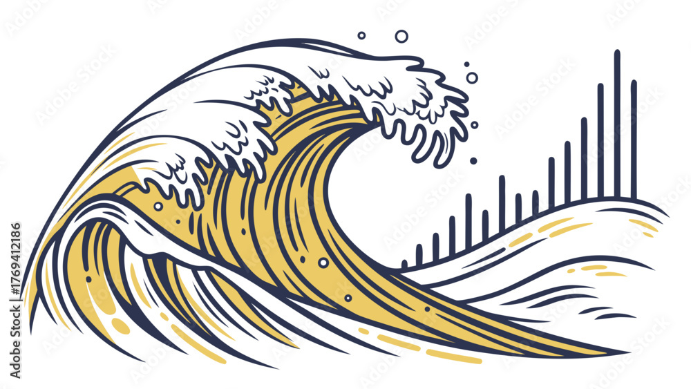 Fototapeta premium Majestic ocean wave cresting with artistic flair, powerful tsunami illustration, embodying strength and movement, perfect for branding or creative projects