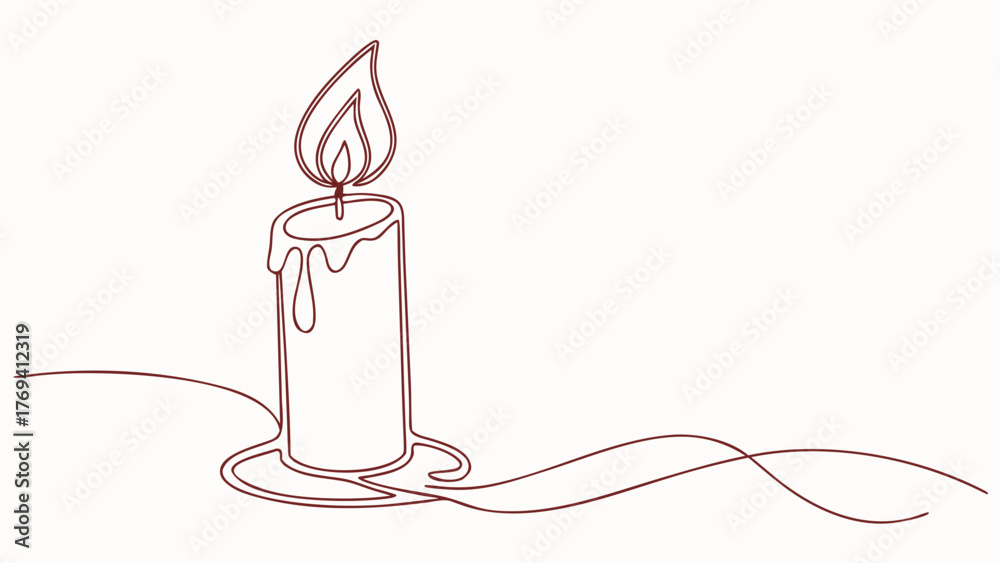 Obraz premium Elegant single line drawing of a burning candle, perfect for holiday cards, minimalist designs, and creating a warm, inviting atmosphere with simple art