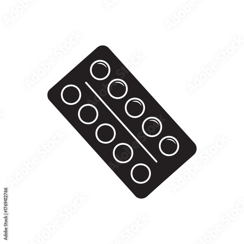 Pill blister pack silhouette icon vector illustration on white background