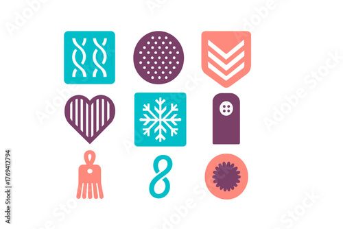 Diverse collection of abstract geometric symbols and conceptual icons in modern flat design