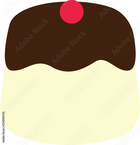 a flat icon drawing of a cherry chocolate pudding