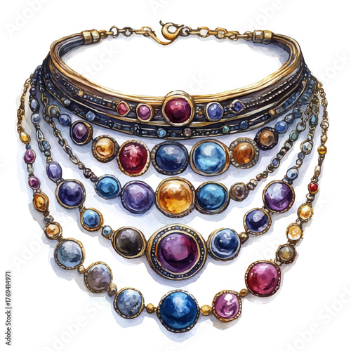 Layered Necklace, watercolor painting vector, isolated on a white background.