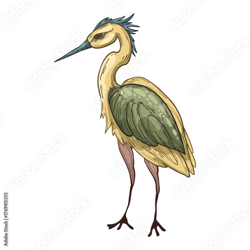 A beautiful hand-drawn vector illustraton of a flying heron. This artistic and graceful drawing of a wild bird is perfect for stickers, cards, posters, and other graphic design projects