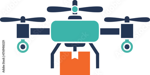 Automated Package Delivery by Drone isolated on white backround