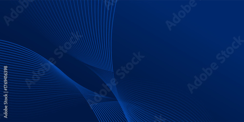 Elegant dark blue abstract background with smooth curved wave lines and gradient effect, modern minimalist design ideal for business, technology, corporate, and digital presentation templates. Eps10.