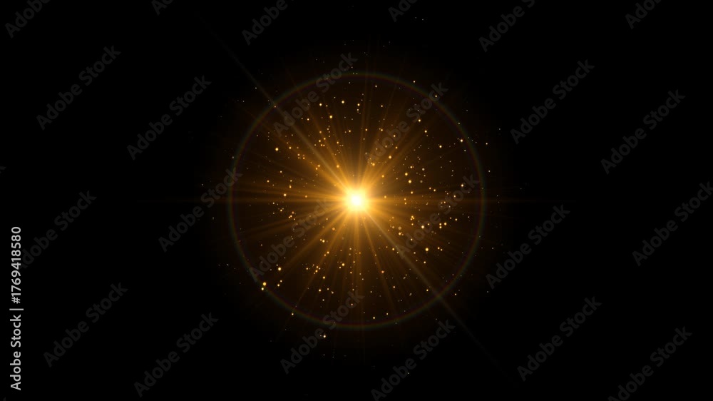 sun light flare golden dust glitter shining stars alpha channel animation, new year and christmas,isolated social media motion design element