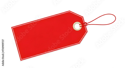 A blank red tag with a string, isolated on transparent background