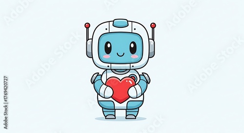 Cute Robot Holding Heart - A Symbol of Love and Technology.