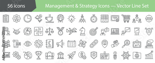 Strategy icon set. Business related line icons. Time management and planning concept.
