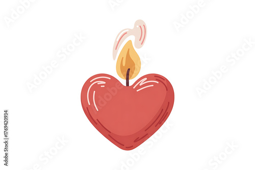 Red heart-shaped candle flame glows warmly, symbolizing love, hope, and a gentle light.