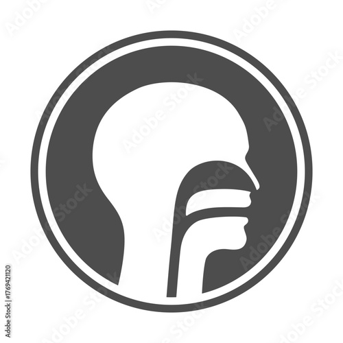 Human throat graphic icon. Throat on silhouette man in the circle isolated sign on white background. Vector illustration