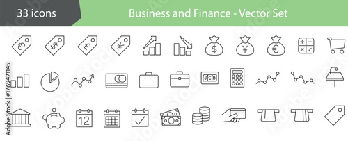 Business and Finance web icons in line style. Icons Business Office Finance Marketing Shopping SEO Contact.