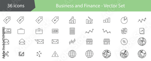 Business and Finance web icons in line style. Icons Business Office Finance Marketing Shopping SEO Contact.