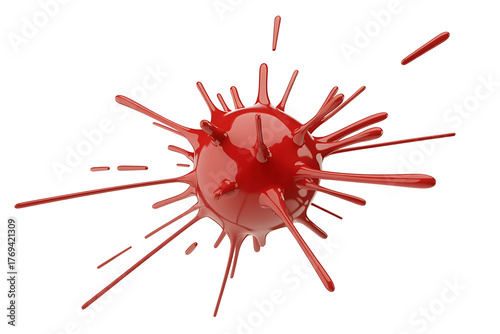 Vivid red sphere with spiky projections, representing a microscopic organism or abstract danger.