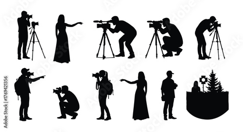 Silhouette collection of photographers and people posing, vector illustration