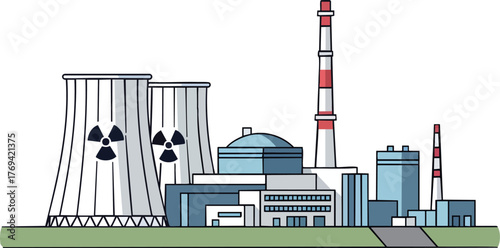 Flat Design Nuclear Power Plant Illustration isolated on white backround