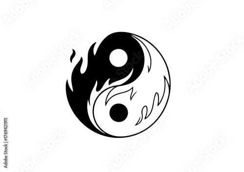 Simple Abstract Yin and Yang Symbol with Flame Element Illustration
