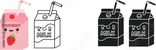 Cute milk carton vector illustration strawberry chocolate milk