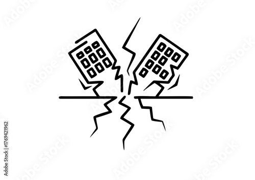 Simple Outline Building Demolition Earthquake Illustration Icon Symbol Design