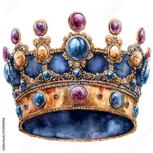 Kingas Crown, watercolor illustration vector, isolated on a white background.