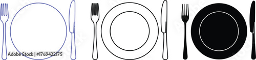 Table setting vector illustration with plate fork and knife