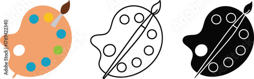 Art palette vector illustration with paint brush and colors